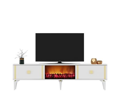 TV laud Doruk Fireplace - White, Gold