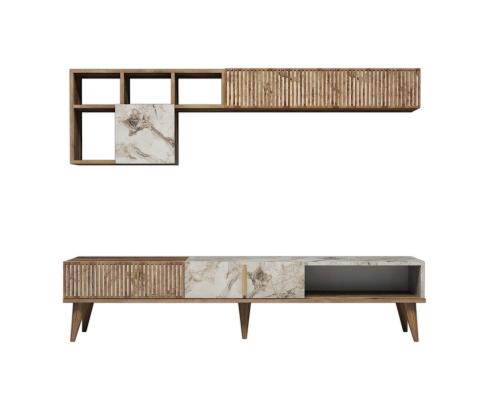 TV laud Milan - Walnut, White Marble