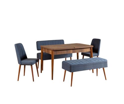 Mööblikomplekt toolid Vina 1048 - 4 - Walnut, Dark Blue