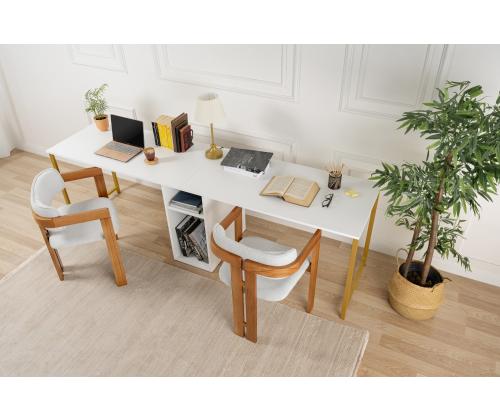 Twin Study Desk - White, Gold