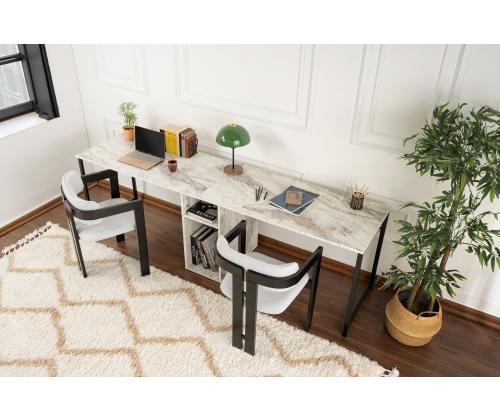 Twin Study Desk - Freesia Marble, Black