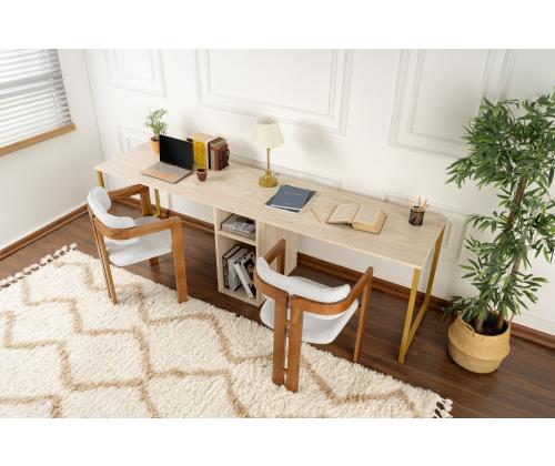 Twin Study Desk - Travertine, Gold