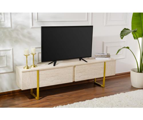 TV laud Serenity - Travertine, Gold