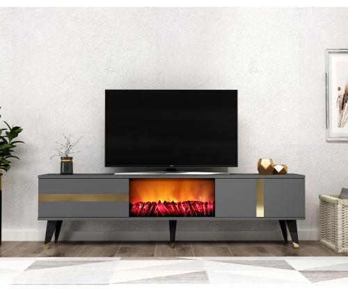TV laud Vania Fireplace - Anthracite, Gold