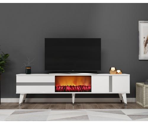 TV laud Vania Fireplace - White, Silver