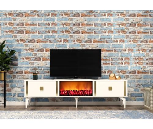 TV laud Doruk Fireplace - White, Gold