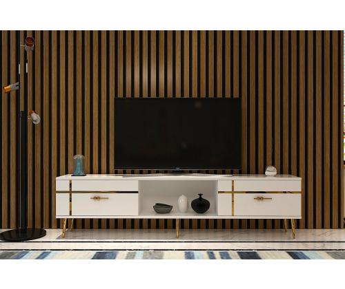 TV laud Line - White, Gold