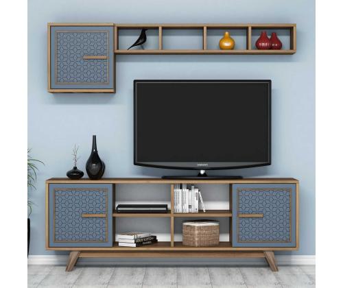 TV laud Ayla - Walnut, Blue