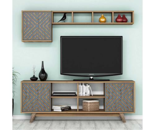 TV laud Inci - Walnut, Blue