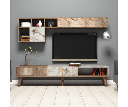 TV laud Milan - Walnut, White Marble