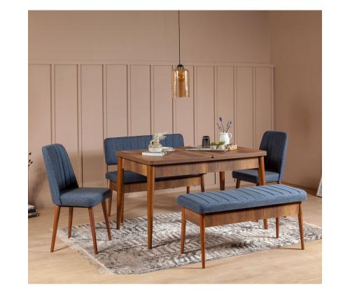 Vina Bench Dark Blue, Walnut