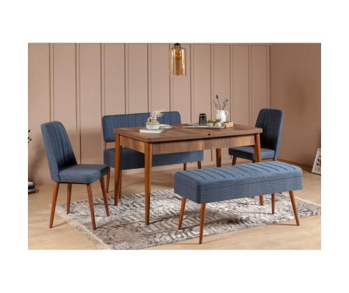 Mööblikomplekt toolid Vina 1048 - 4 - Walnut, Dark Blue