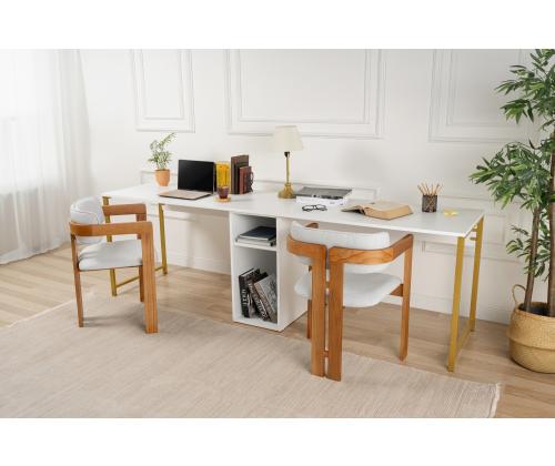 Twin Study Desk - White, Gold
