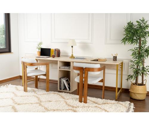 Twin Study Desk - Travertine, Gold