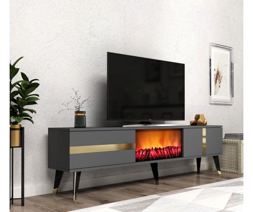 TV laud Vania Fireplace - Anthracite, Gold