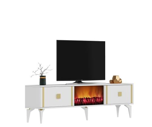 TV laud Doruk Fireplace - White, Gold
