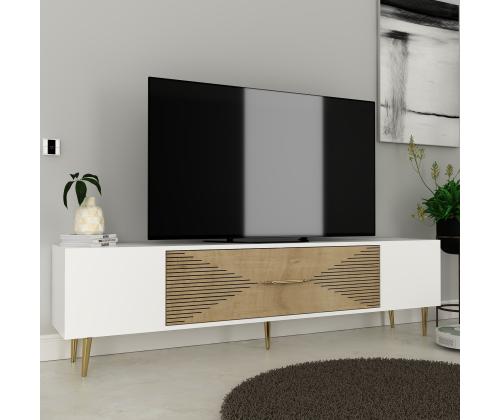 TV laud Dekol1 - White, Sapphire Oak, Gold