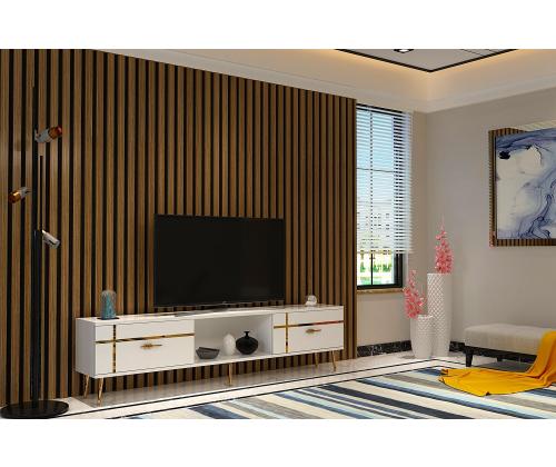 TV laud Line - White, Gold