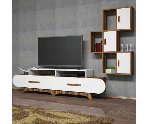 TV laud Flora S - Walnut, White