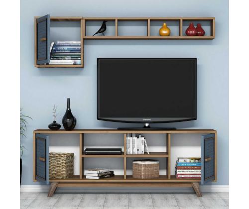 TV laud Ayla - Walnut, Blue