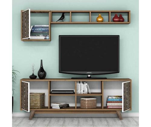 TV laud Inci - Walnut, White