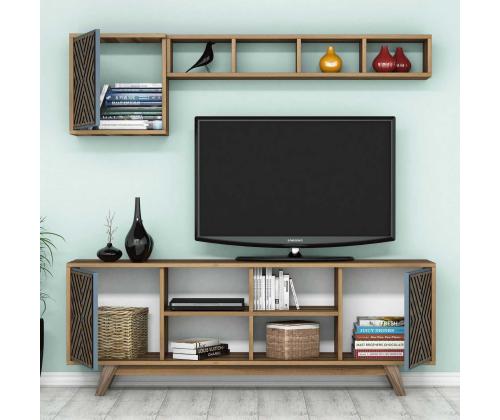 TV laud Inci - Walnut, Blue