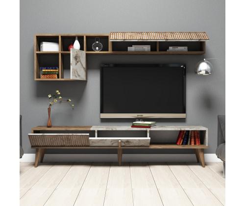 TV laud Milan - Walnut, White Marble