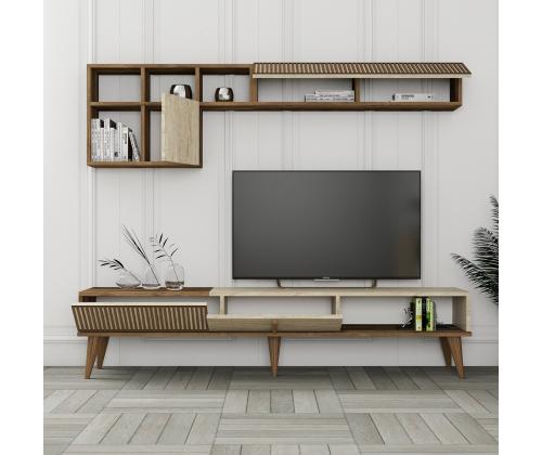 TV laud Milan - Walnut, Travertine