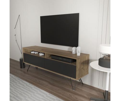 TV laud Flay - Walnut, Black
