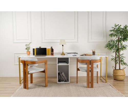Twin Study Desk - White, Gold