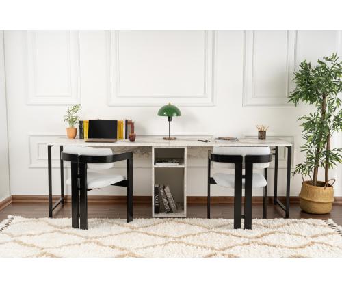 Twin Study Desk - Freesia Marble, Black