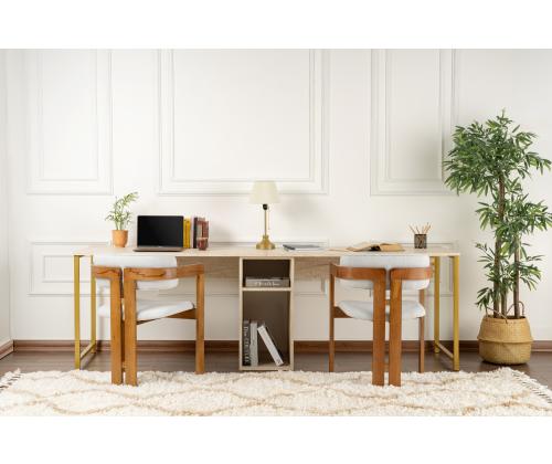 Twin Study Desk - Travertine, Gold