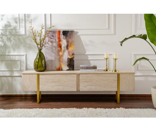 TV laud Serenity - Travertine, Gold
