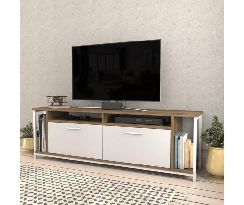 TV laud Omar - White, Walnut