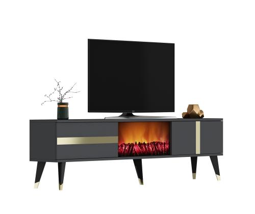 TV laud Vania Fireplace - Anthracite, Gold