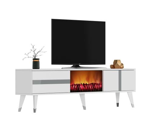 TV laud Vania Fireplace - White, Silver