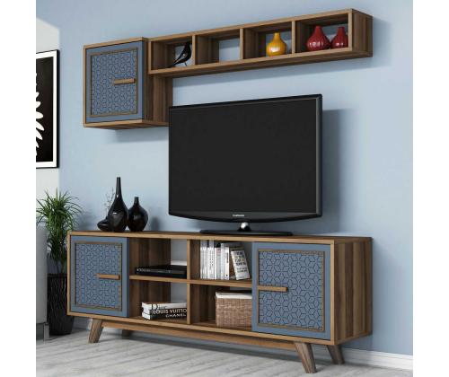 TV laud Ayla - Walnut, Blue