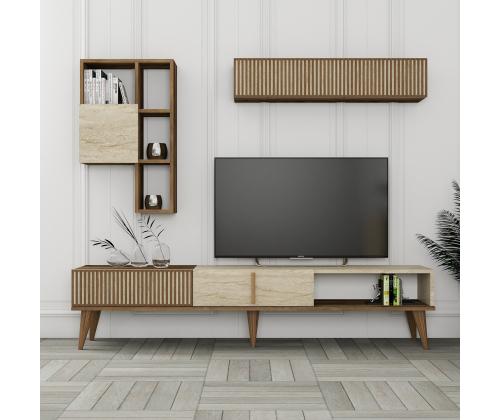 TV laud Milan - Walnut, Travertine