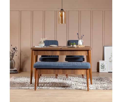 Vina Bench Dark Blue, Walnut