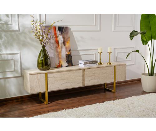 TV laud Serenity - Travertine, Gold