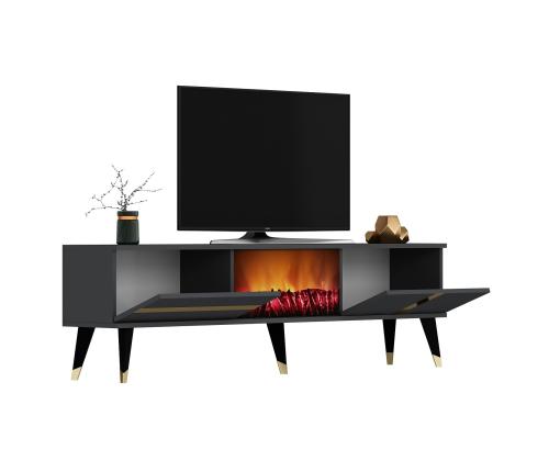 TV laud Vania Fireplace - Anthracite, Gold
