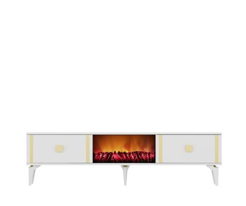 TV laud Doruk Fireplace - White, Gold