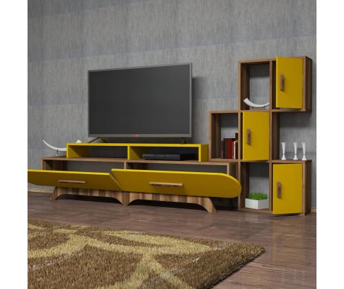 TV laud Flora S - Walnut, Yellow