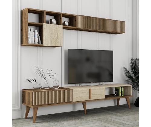 TV laud Milan - Walnut, Travertine
