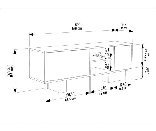 TV laud Monaco - Walnut, Travertine