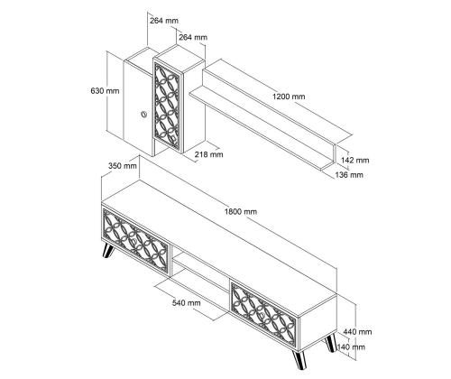 TV laud Class S - Walnut, White