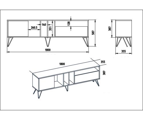 TV laud Mistico (180) - Walnut, Black