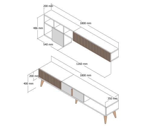 TV laud Milan - Walnut, Travertine