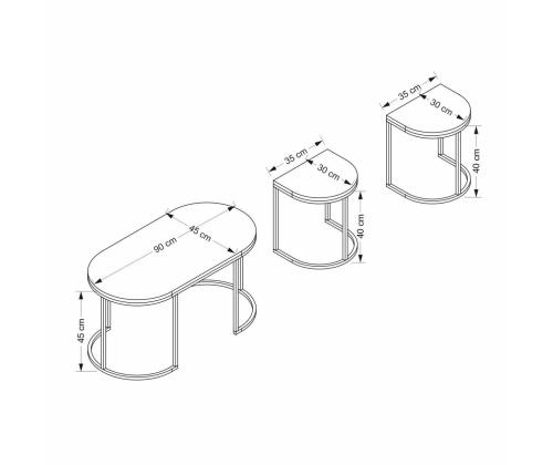 Mööblikomplekt lauad Dena - Anthracite, Oak