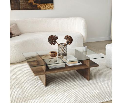 Kohvilaud Saga Rectangle - Walnut, Transparent